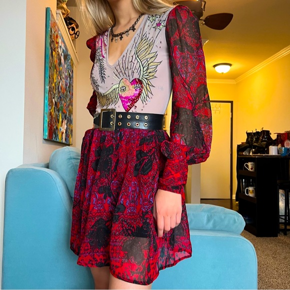 FREE PEOPLE BALI THROUGH THE FLOWERS 2 PUECE BODYSUIT SHEER SKIRT SET - Picture 8 of 8